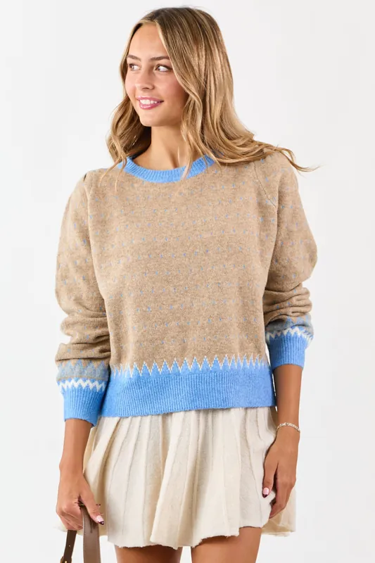 Latte Colorblock Abstract Print Puff Sleeve Sweater - &merci