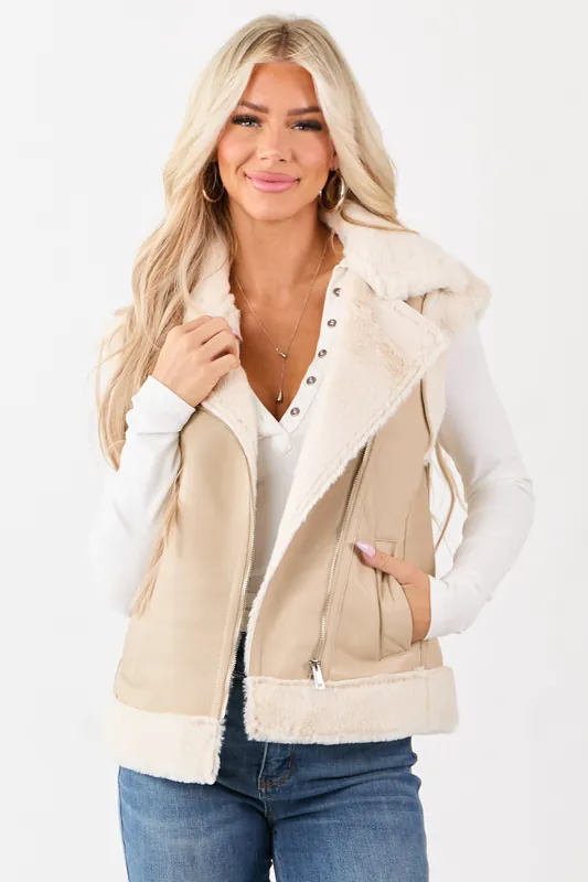 Desert Sand Faux Leather Side Zip Up Collared Vest - Coalition