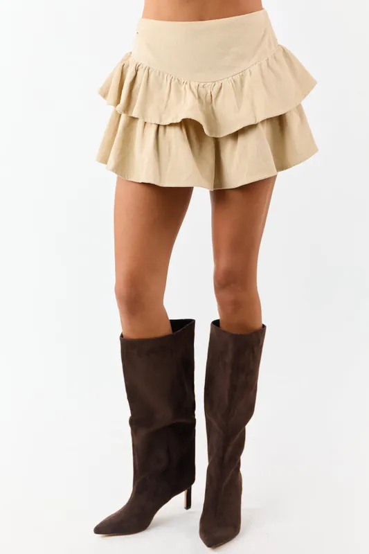 Sand Corduroy Ruffle Tiered Mini Skort - ANWND