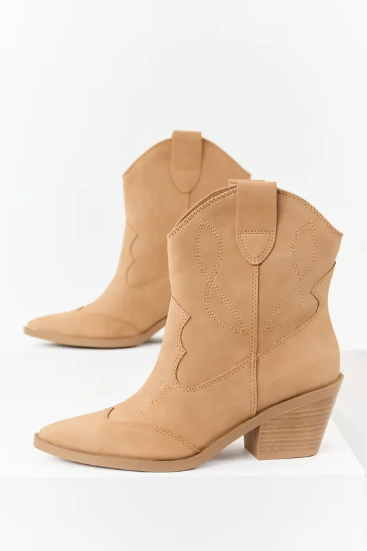 Camel Faux Leather Western Style Short Boots - FORTUNE DYNAMIC