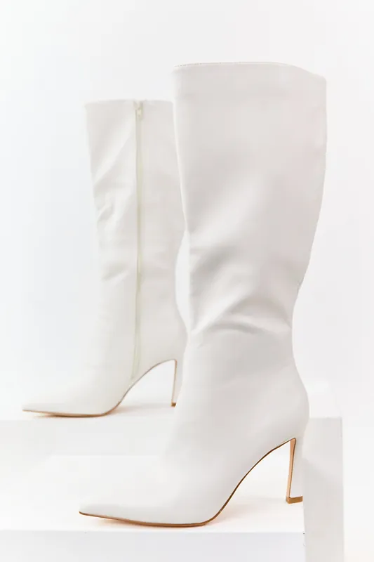 Off White Faux Leather High Heel Tall Boots - JP ORIGINAL CORP