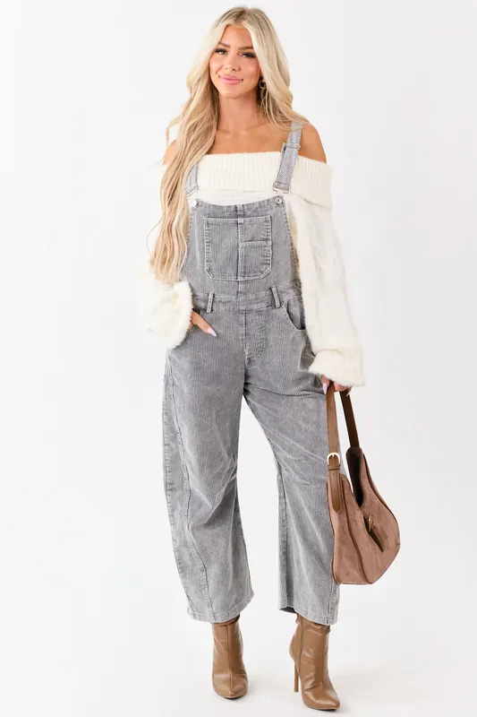 Lovelo Graphite Corduroy Straight Leg Overalls - GeeGee