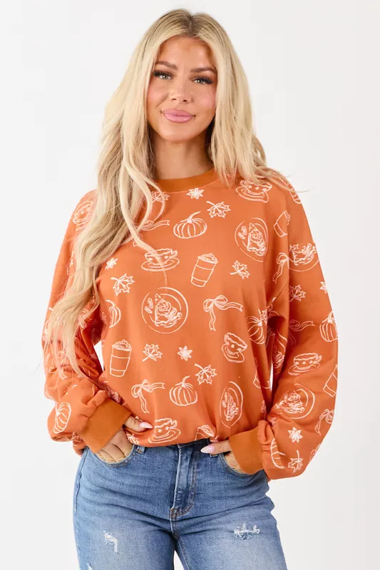 Pumpkin Spice Fall Graphic Relaxed Sweater - Main Strip