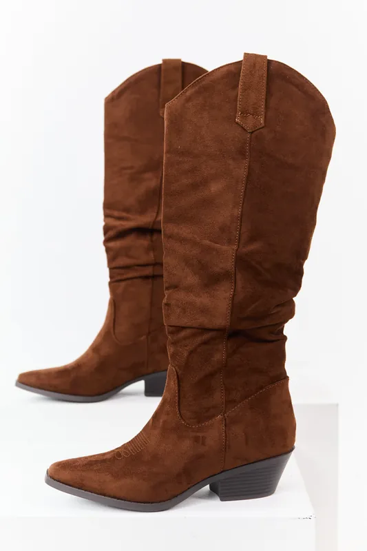 Spice Microsuede Western Style Slouch Tall Boots - FORTUNE DYNAMIC
