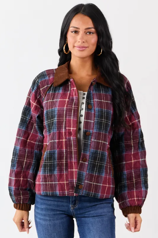 Ruby Cotton Quilted Plaid Contrast Corduroy Jacket - &merci