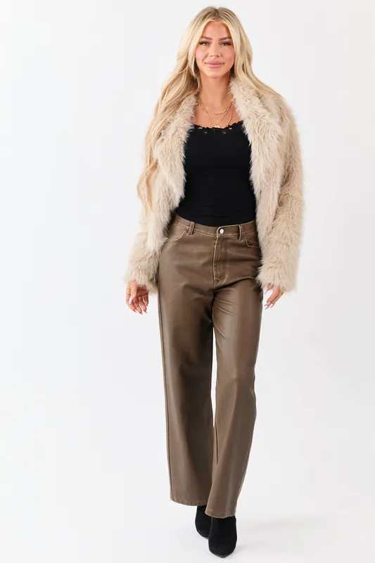 Sepia Vintage Washed Faux Leather Wide Leg Pants - Able