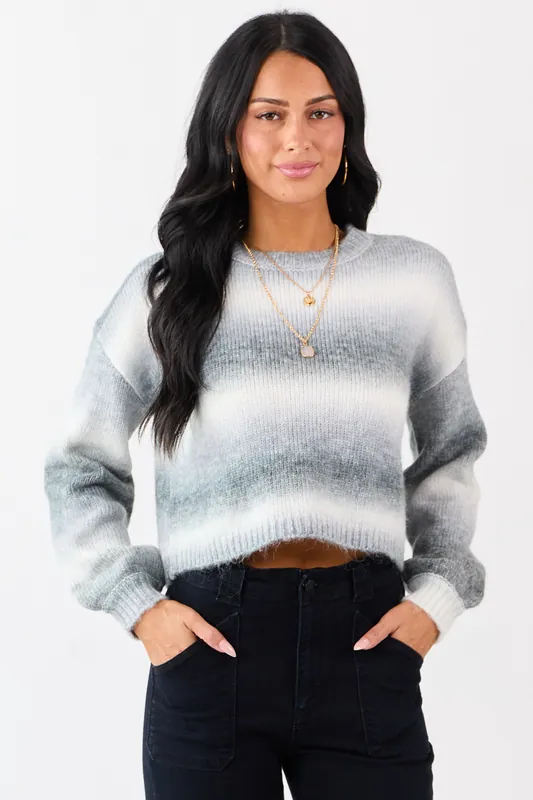 Steel Ombre Wool Blend Cropped Rib Knit Sweater - ACOA