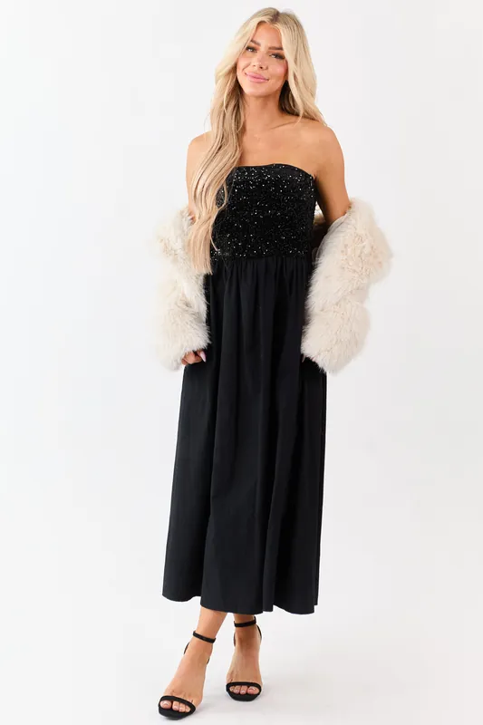 She+Sky Black Sequined Bodice Strapless Maxi Dress - She + Sky