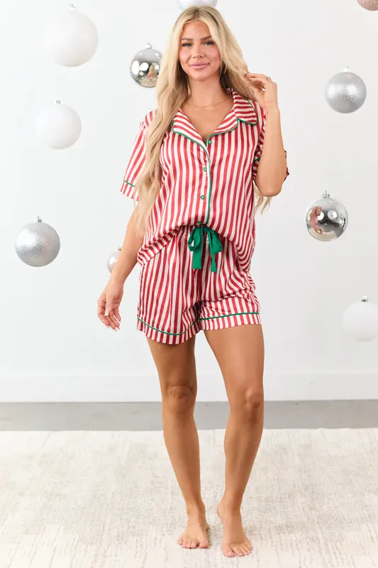 She+Sky Brick Striped Satin Top and Shorts PJ Set - She + Sky