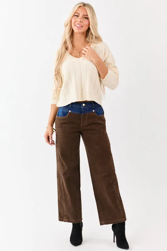 Walnut Contrast Dark Wash Relaxed Straight Jeans - LE LIS