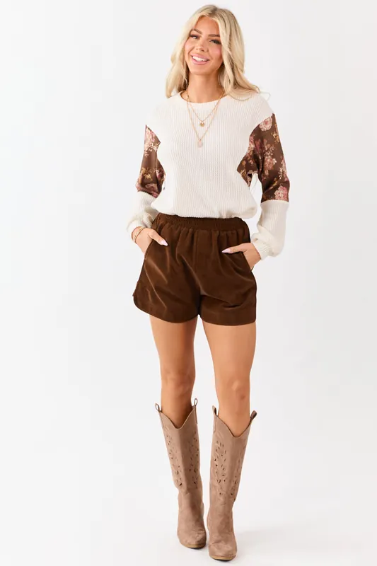 Sepia Faux Suede Elastic Waist Lined Shorts - Very J