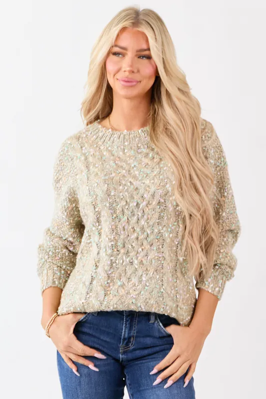 Camel Confetti Cable Knit Long Sleeve Sweater - Mittoshop
