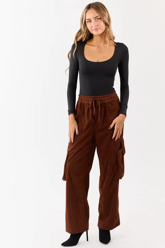 Spice Corduroy Drawstring Waist Cargo Pants - Love Poem