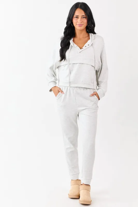 Heather Grey Buttoned Hoodie and Sweatpants Set - Love Poem