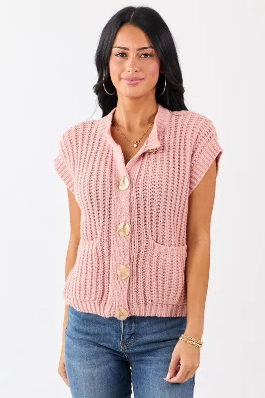 Lovelo Cherry Blossom Button Up Sweater Vest - GeeGee