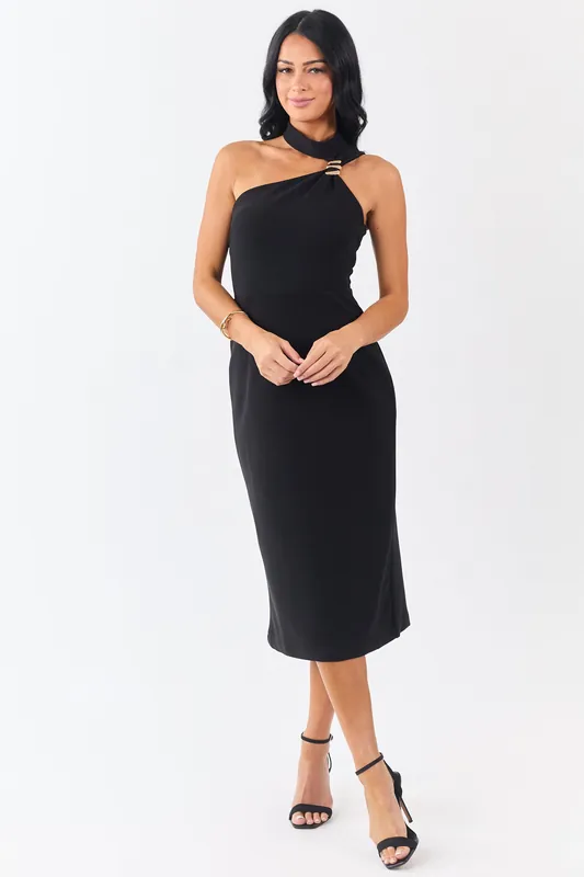 Black Gold Hardware Halter Neck Midi Dress - B.right