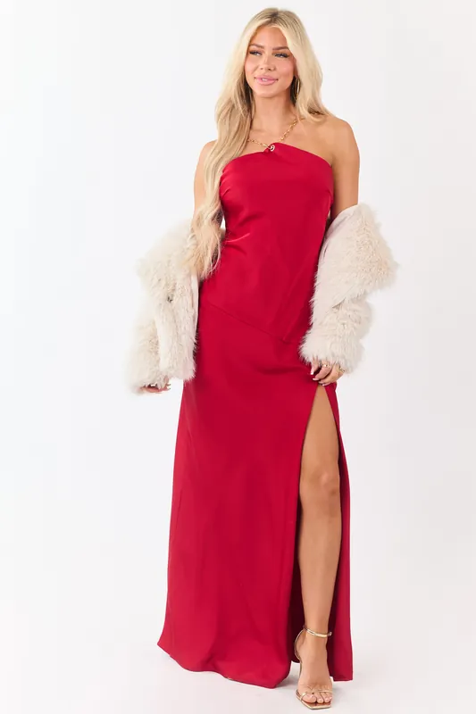 Ruby Satin Chain Halter Neck Backless Maxi Dress - B.right