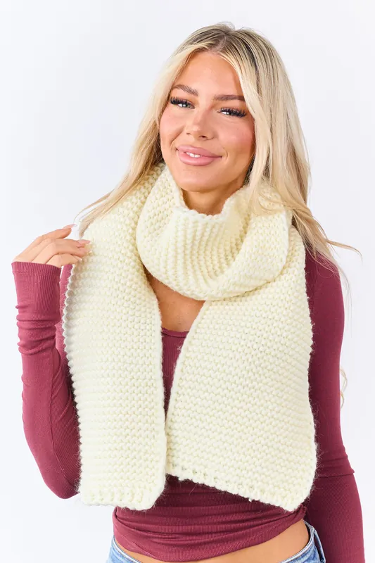Cream Ribbed Chunky Knit Scarf - Fame Accessories