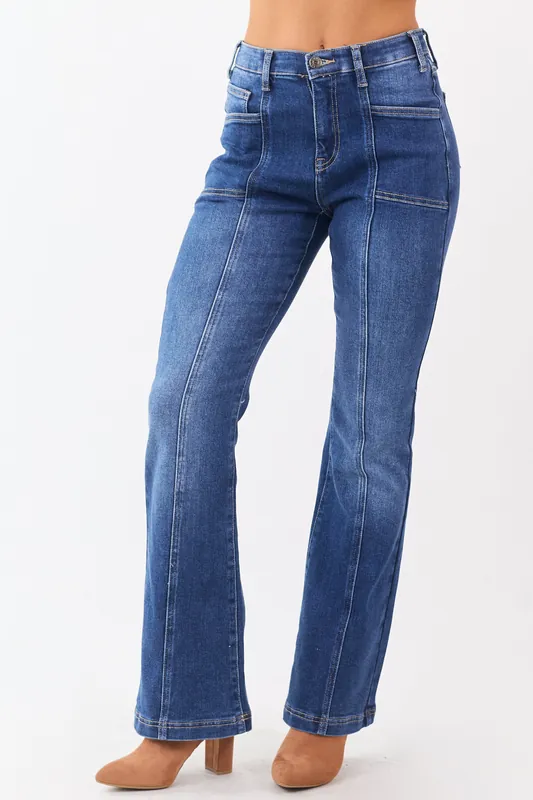 Saige Dark Wash Tummy Control Stretchy Bootcut Jeans - Saige Denim