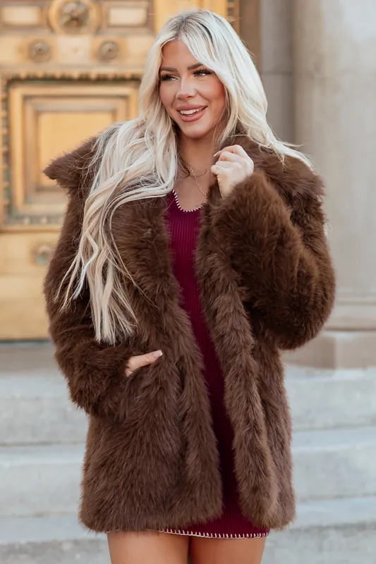 Coffee Luxe Cloud Faux Fur Collared Coat - Coalition
