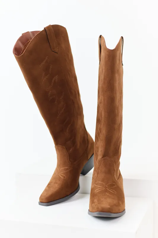 Spice Faux Suede Western Embroidered Boots - FORTUNE DYNAMIC