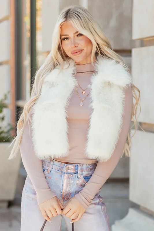 Coconut Faux Fur Cropped Collared Vest - Love Poem