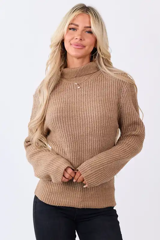 Peanut Rib Knit Turtleneck Long Sleeve Sweater - HYFVE