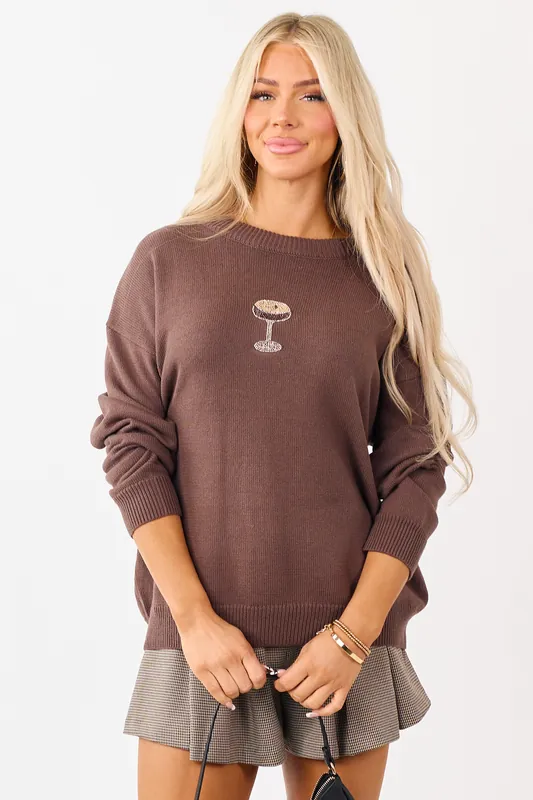 Chocolate Martini Beaded Graphic Knit Sweater - Pretty Garbage