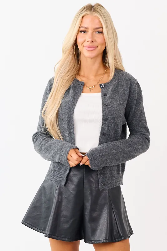 Graphite Button Down Long Sleeve Knit Cardigan - Blu Pepper