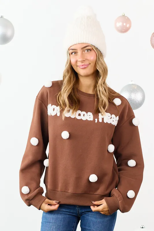Walnut 'Hot Cocoa, Please' Pom Pom Sweatshirt - THE VINTAGE SHOP