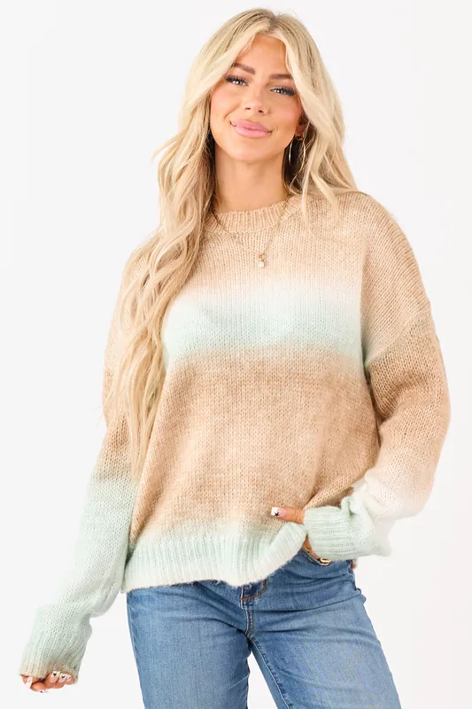 Mint Ombre Wool Blend Knit Relaxed Sweater - Privy