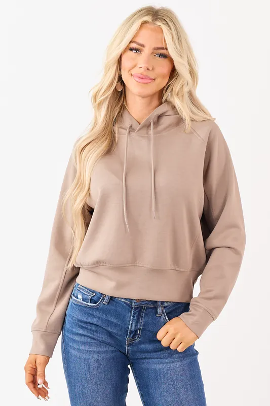 Coffee Soft Scuba Knit Drawstring Hoodie - ZENANA
