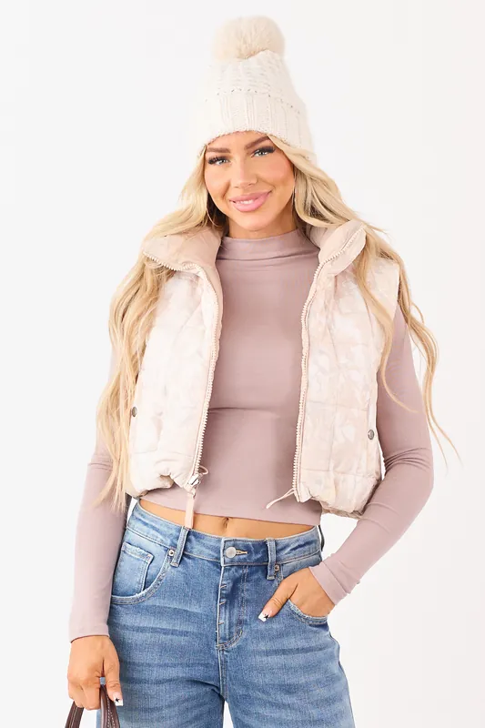 Faded Desert Sand Camo Reversible Crop Puffer Vest - Paper Moon