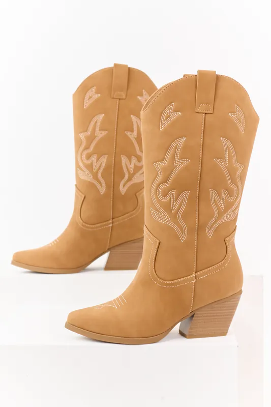 Copper Western Embroidered Cowboy Boots - FORTUNE DYNAMIC