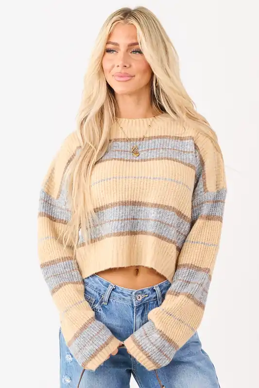 Buttercream Striped Boxy Rib Knit Sweater - LE LIS