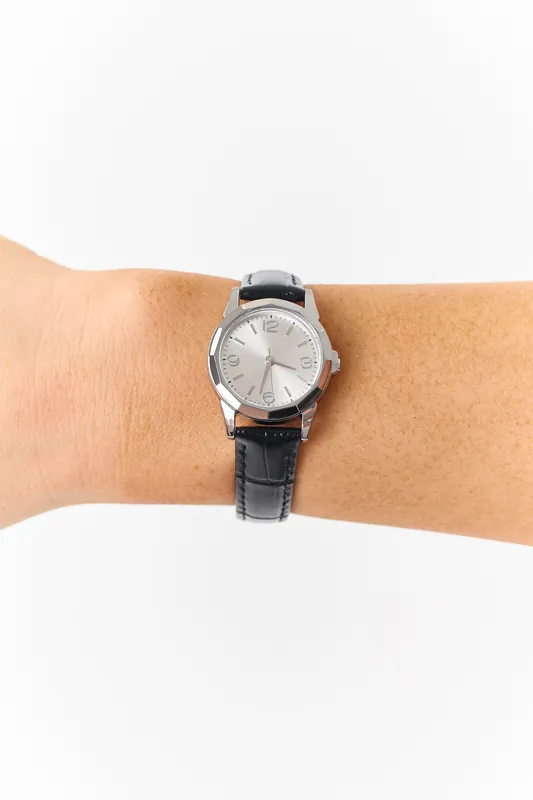Black Thin Leather Strap Vintage Circle Face Watch - Fame Accessories