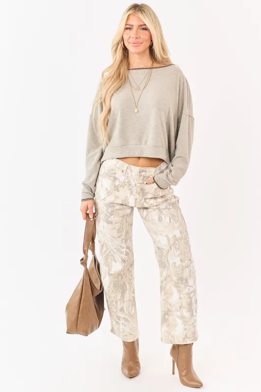 Saige Sand Camo Print Tummy Control Barrel Jeans - Saige Denim