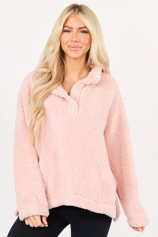 Cherry Blossom Collared Pullover Sherpa Jacket - Timing