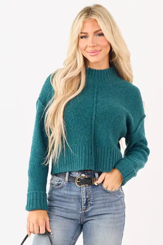 Pine Wool Blend Mock Neck Brushed Knit Sweater - Paper Moon
