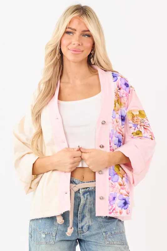 POL Carnation Floral Colorblock Button Up Cotton Top - POL Clothing
