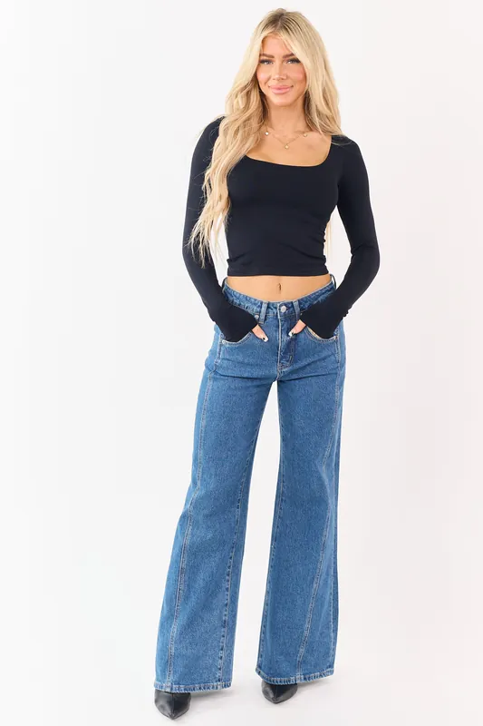 Mica Denim Medium Wash Wide Leg Tummy Control Jeans