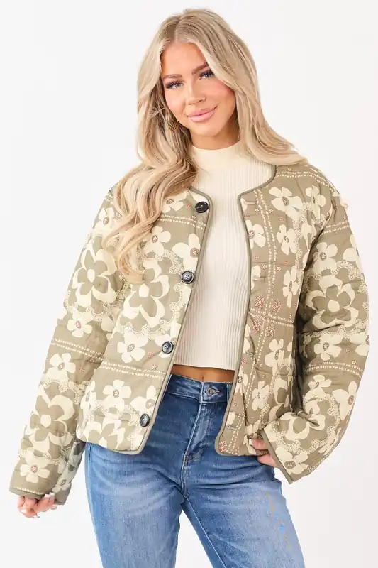 Light Olive Reversible Quilted Cotton Jacket - Privy