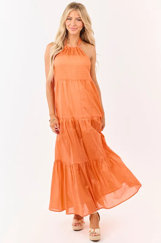Sunset Cotton Halter Neck Cover Up Maxi Dress - HYFVE