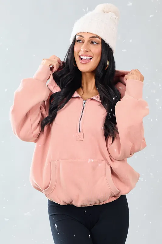 Ginger Half Zip Fleece Bungee Cord Hoodie - BiBi