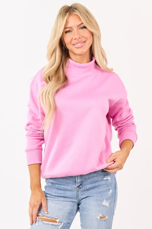 Bubblegum Mock Neck Long Sleeve Sweatshirt - Shewin