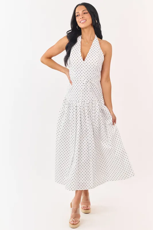 Off White and Black Polka Dot Cotton Maxi Dress - Lalavon