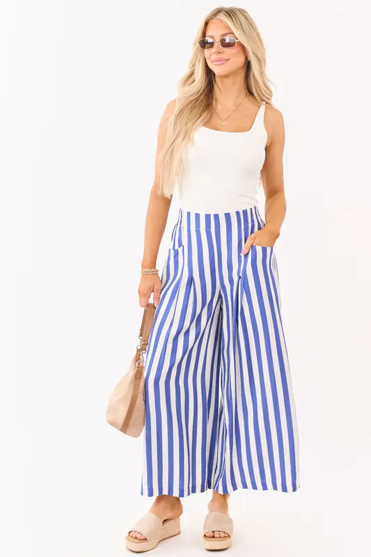 Sapphire and Vanilla Striped Wide Leg Pants - Umgee