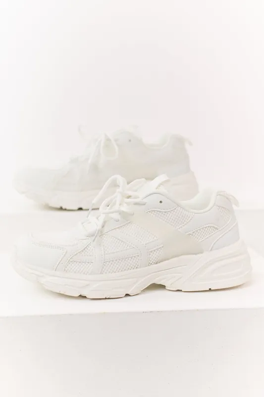White Mesh Lug Sole Chunky Lace Up Sneakers - Berness