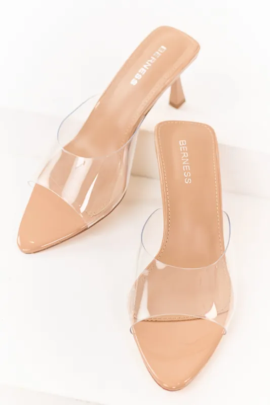 Latte Faux Leather Open Toe Slip On Heels - Berness