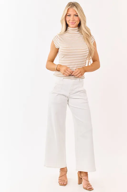 Risen Ivory Contrast Stitch Stretchy Wide Leg Jeans